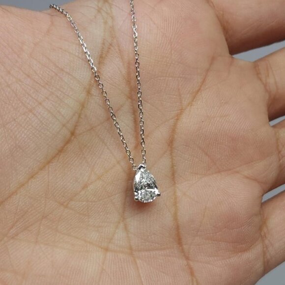 14Kt Gold 0.50 Ct Teardrop Lab Grown Diamond Solitaire Attached Diamond Pendant - Picture 3 of 5